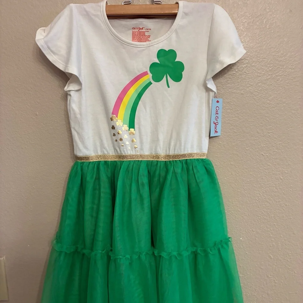 Cat & Jack Girls' St.Patrick’s Day Tiered Tulle Short Sleeve Dress Size L 10/12